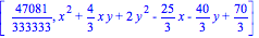 [47081/333333, x^2+4/3*x*y+2*y^2-25/3*x-40/3*y+70/3]